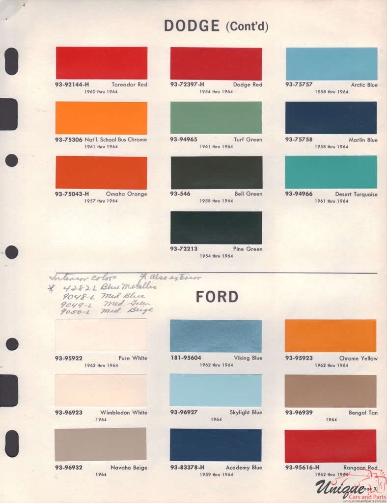 1964 Dodge Truck Paint Charts DuPont 2